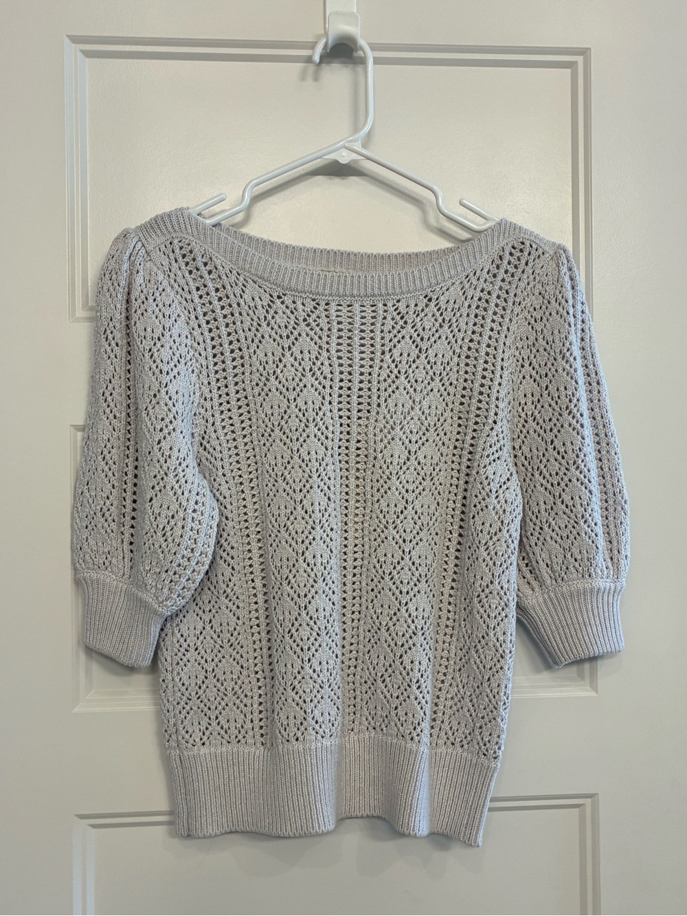 Elie Tahari Light Gray Open-Knit Elbow Length Sweater